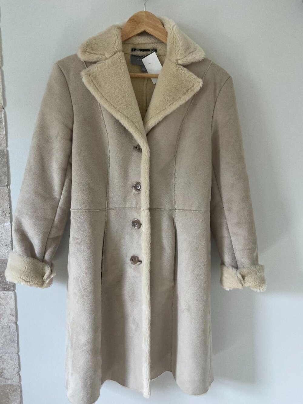 Ann Taylor Faux Suede Penny Lane Tan Retro Winter Coat Size Small